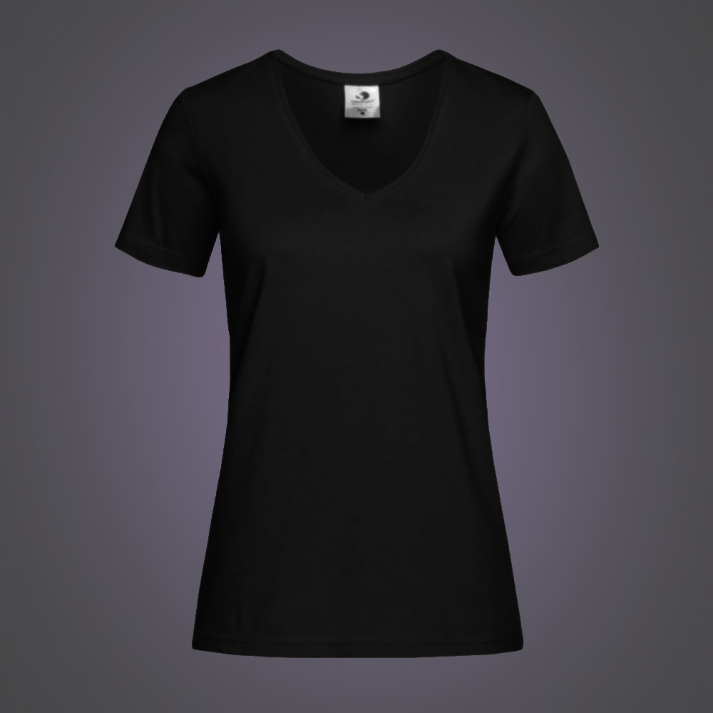 T-shirt basique col V pour femme, noir